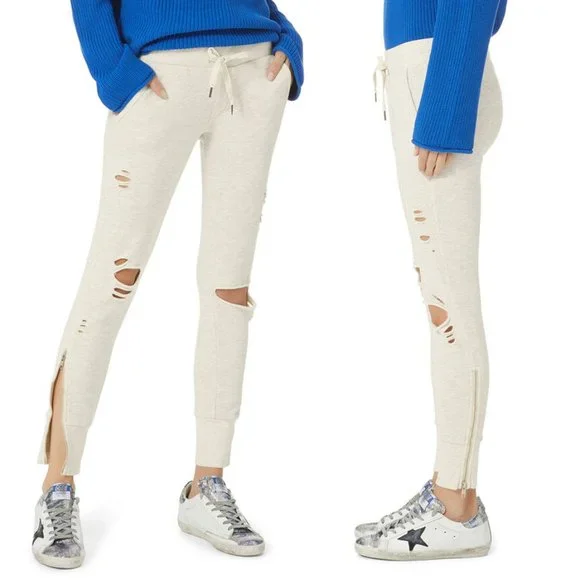 NWT NSF Peyton Ripped Sweatpants Jogger XS Light Grey Distressed Street $228 NEW - Picture 2 of 14